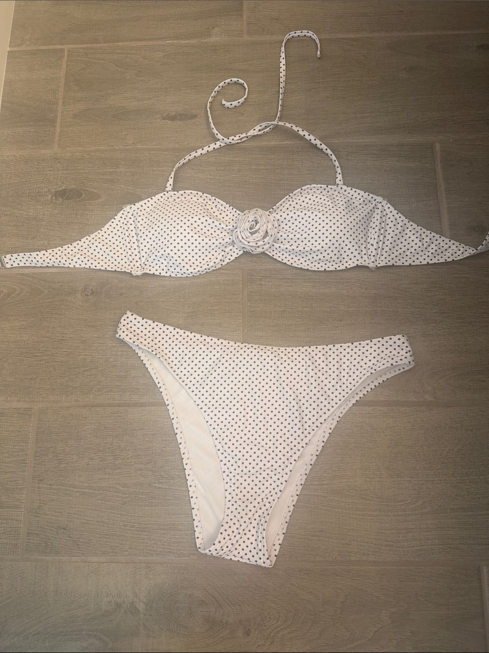 No Boundaries White Bikini Set with Black Polka Dots and Rosette